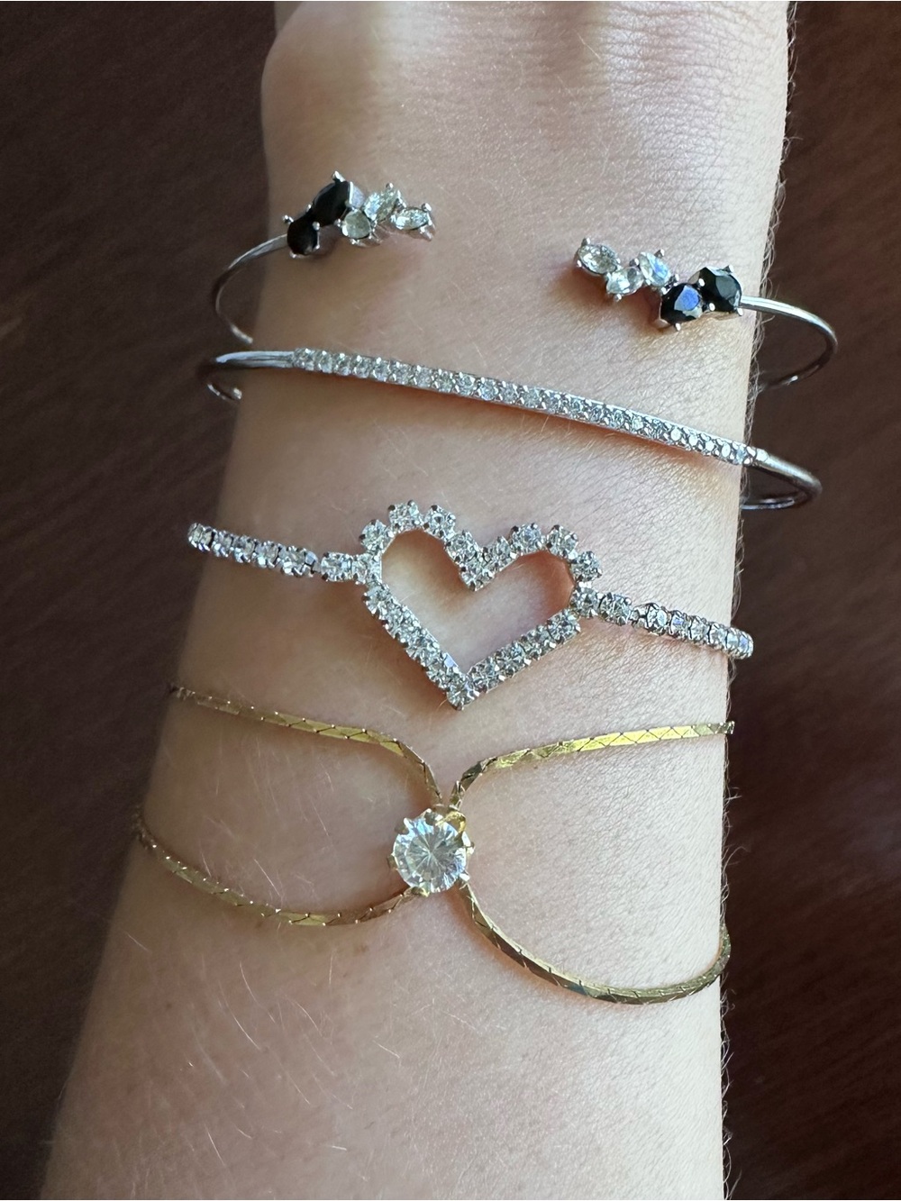 Assorted Elegant Cubic Zirconia Bracelet and Cuff Set - Gold & Silver